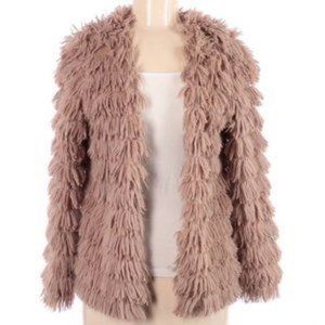 Audrey 3 + 1 Faux Fur Shag Cardigan Jacket Medium